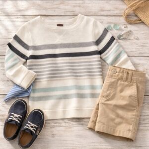 Tea Collection Boys Lightweight Cotton Stripe Sweater M 6–7 Coastal Spring